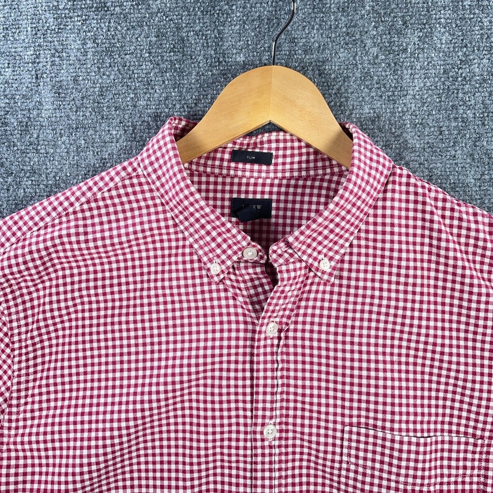 J.Crew‎ Button Down Shirt Mens XL Red Checkered Oxford Long Sleeve Slim #AB802 - Picture 3 of 8